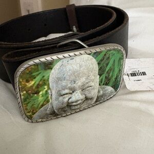 Black Leather Belt with Stone Face Belt Buckle